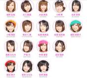 Takahashi Minami,
Kojima Haruna,
Maeda Atsuko,
Shinoda Mariko,
Itano Tomomi,
Minegishi Minami,
Kitahara Rie,
Miyazaki Miho,
Komatani Hitomi,
Tojima Hana,
Nakanishi Rina,
Narita Risa,
Kawasaki Nozomi,
Oshima Mai,
Team A,
Sato Yukari,
Ohe Tomomi,