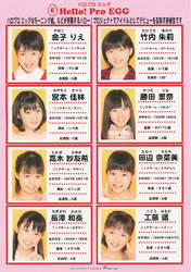 
Hello! Pro Egg,


Takeuchi Akari,


Kaneko Rie,


Miyamoto Karin,


Katsuta Rina,


Takagi Sayuki,


Tanabe Nanami,


Nagasawa Wakana,


Kudo Haruka,

